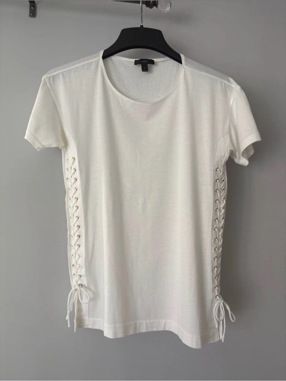 NWOT J. Crew White Short-Sleeve Tee with Side Lace-Up